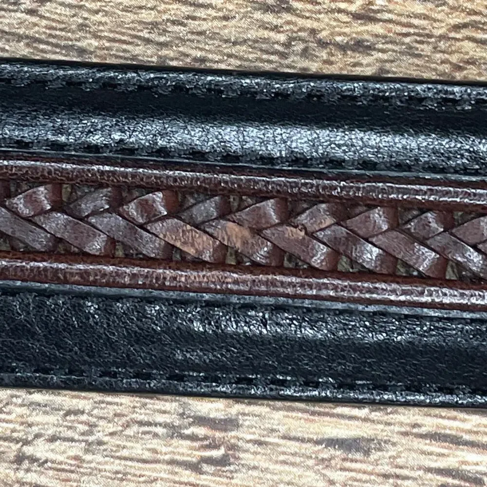 Onyx by Brighton Pinon Hills Inlay Lace Leather Braided Belt Black Brown Size 36